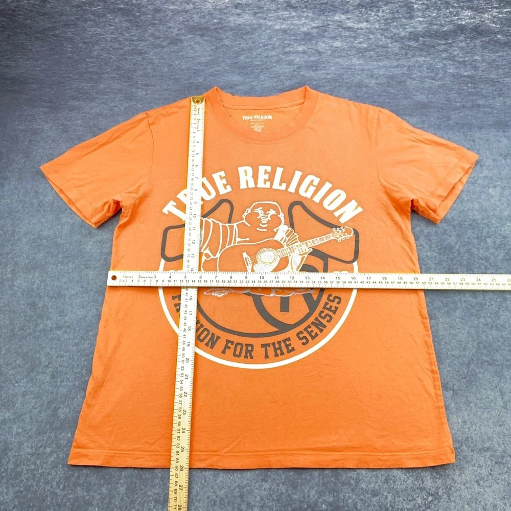 True Religion Mens Buddha Guitar Graphic T-Shirt Orange 100% Cotton Medium